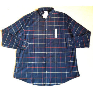 NWT Mens Shirt-CROFT & BARROW-navy plaid 100% cotton flannel buttondown-3XL Tall